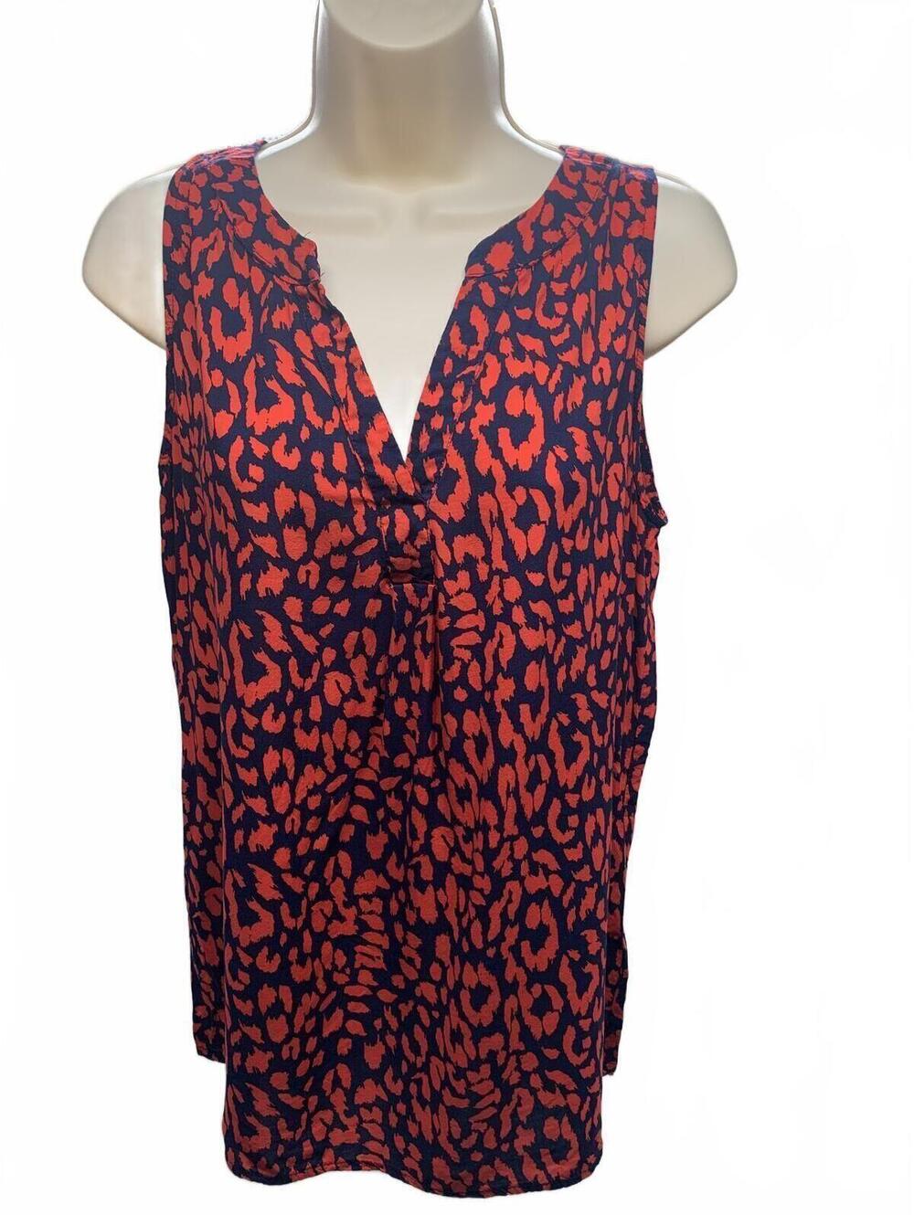 Anne Carson Women's Leopard Print Sleeveless Blouse Size M Red Navy Rayon